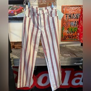 Reformation striped white jeans, ankle cropped